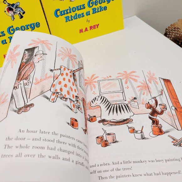 3 Vtg Curious George by H.A. Rey Gets a Medal Rides a Bike Takes a Job Books - Picture 3 of 8